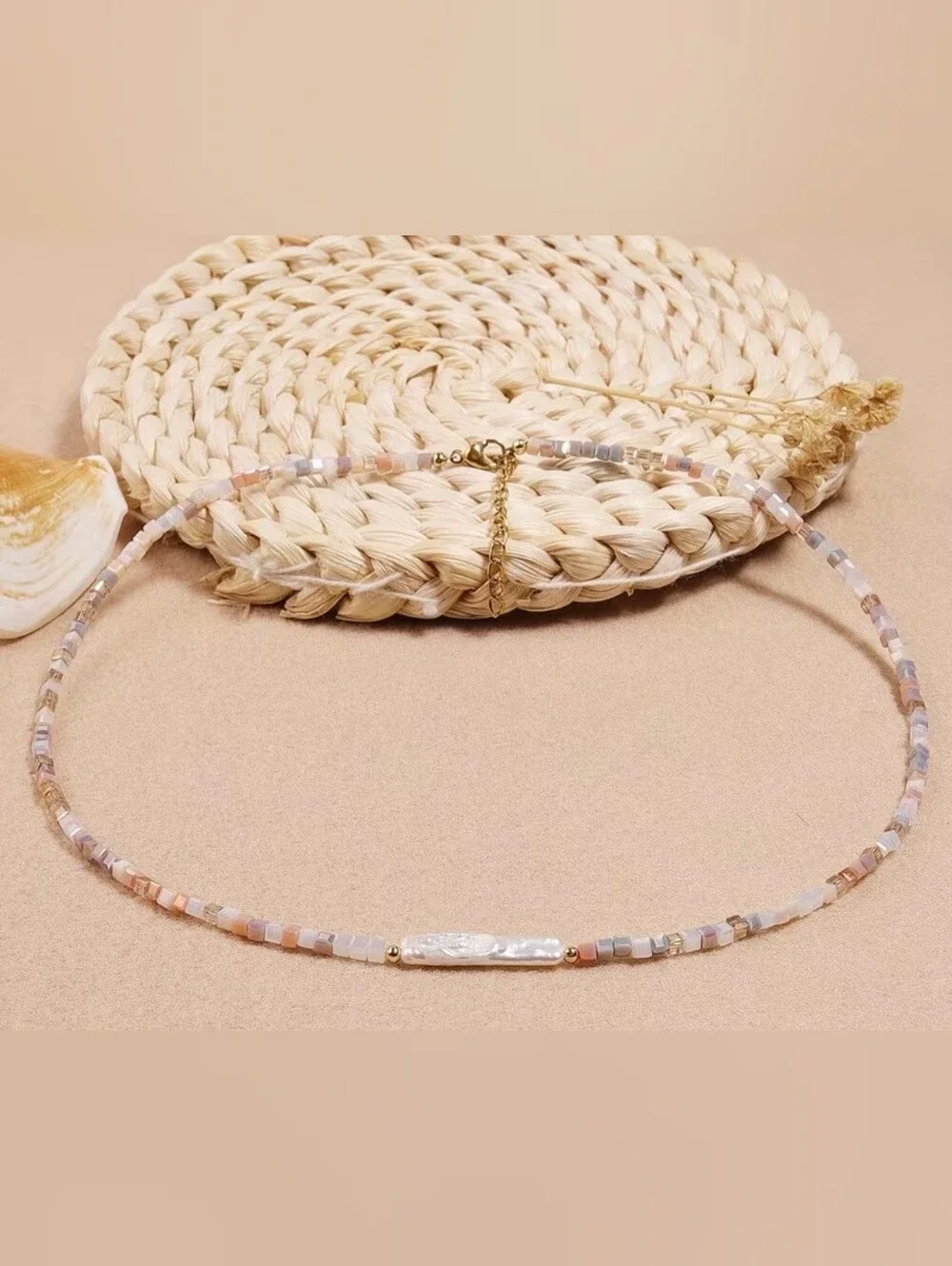 🧡💛NEW🧡💛 PRETTY!! Chopstick Freshwater Pearl Nat. Stone Mini Cube Necklace